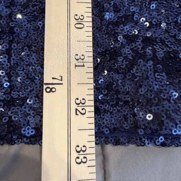 Aidan Mattox Blouson Mini Dress with Sequin Skirt Navy Blue Stretch Size 10 - Picture 14 of 15